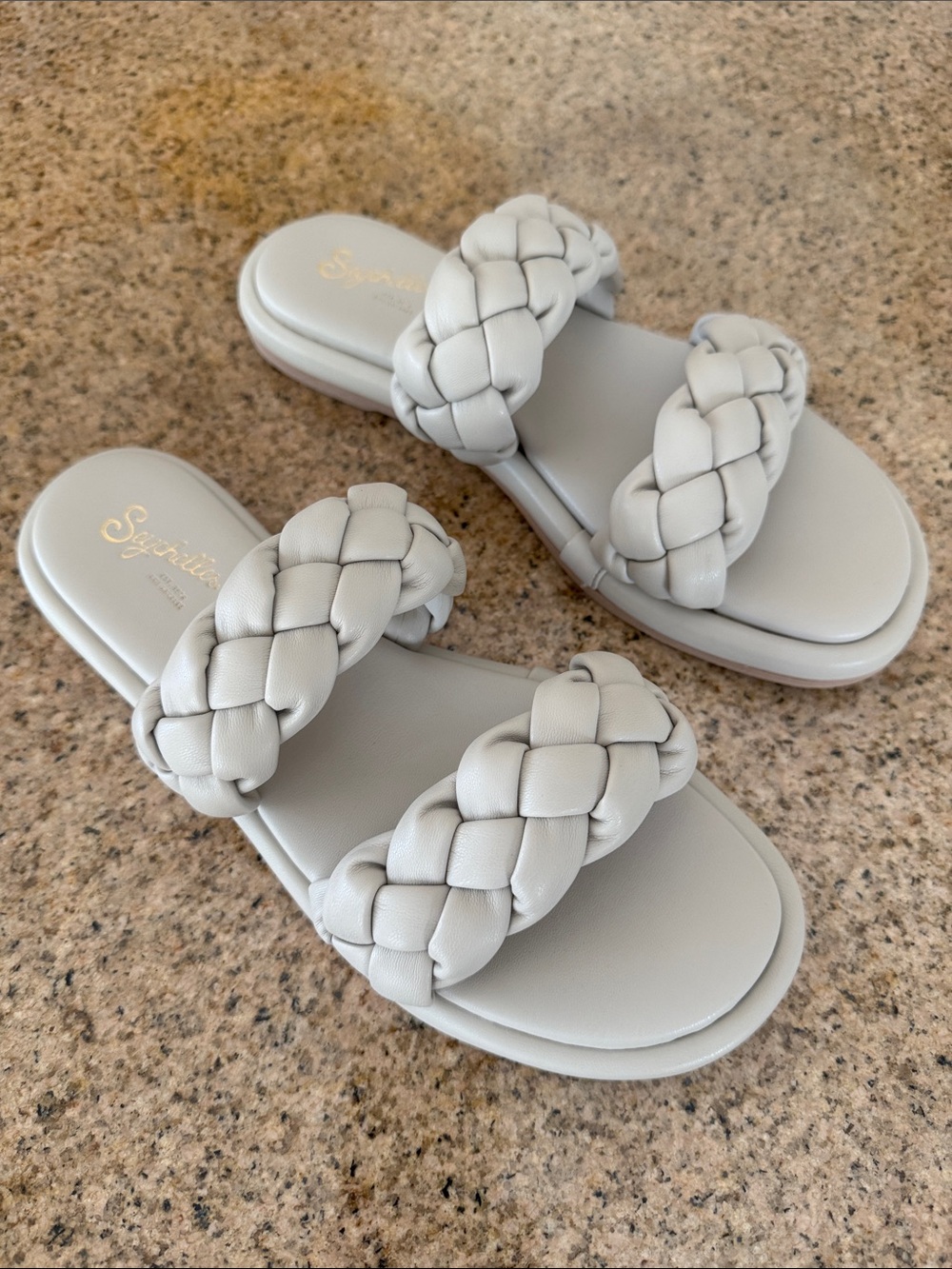 Seychelles Braided Double-Strap Slide Sandals - Light Gray NEW Women’s 9